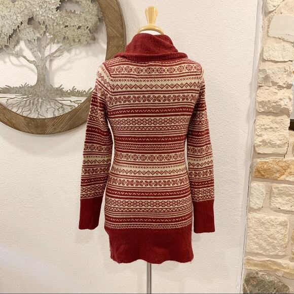 Telluride Cowl Neck Sweater Tunic Dress Red Cream Small - Picture 4 of 5